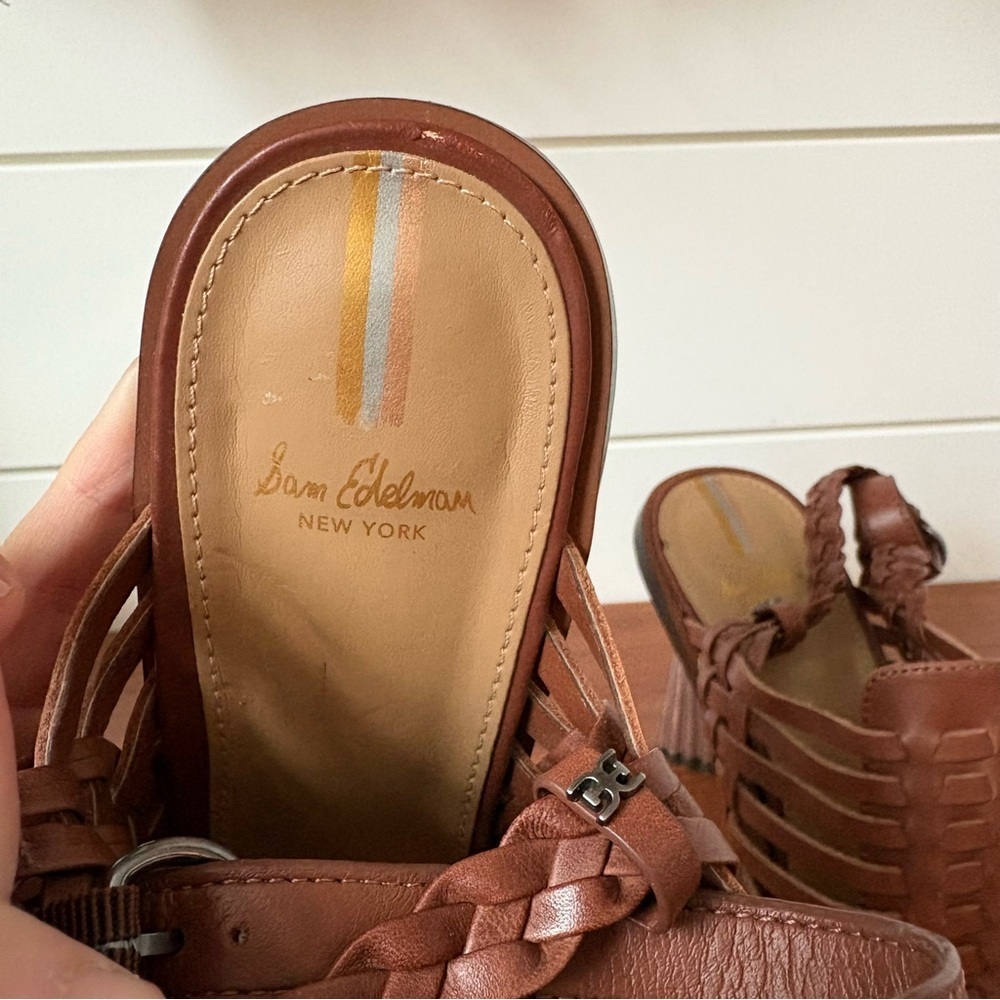 Sam Edelman Anthropologie Holland Brown Woven Ankle Strap Heels Sandals Boho 8.5 - Picture 9 of 12